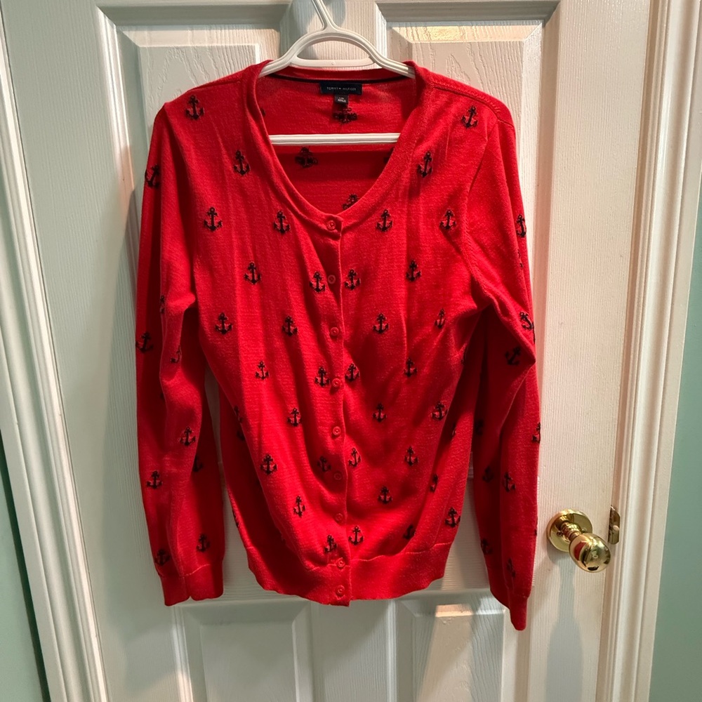 Red Anchor Pattern Cardigan